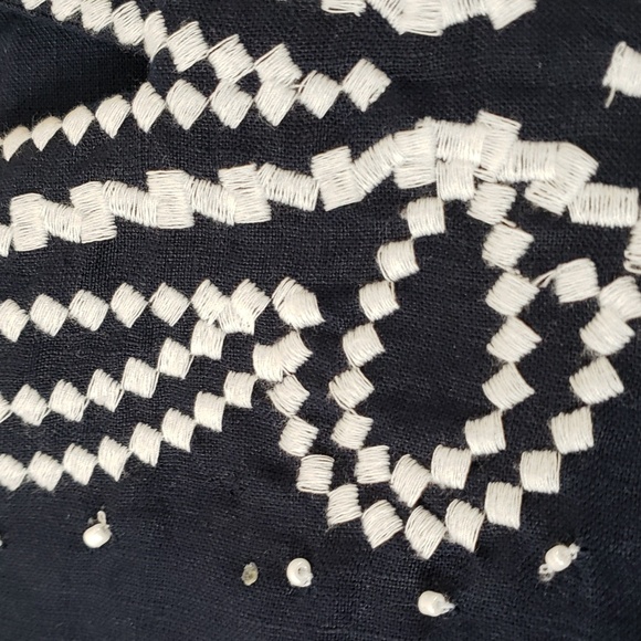 Talbots Navy + White Embroidered Poncho Linen, Size L - Picture 7 of 13